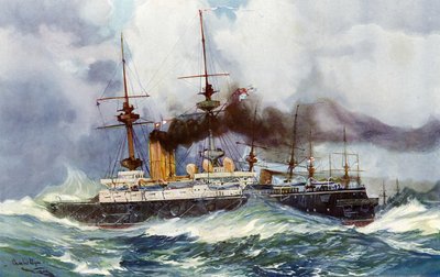 The Mars in the Channel Squadron, 1901 by Charles Edward Dixon